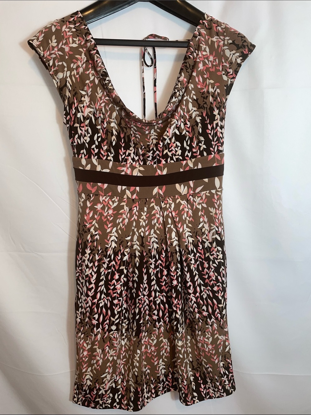 BCBGMaxAzria Brown Floral Midi Dress with Pink and White Accents
